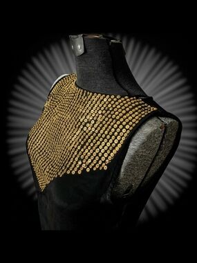 Vintage Haute Curry Silky Black Tank Top w/ Geometric Embellishments Size L/XL
